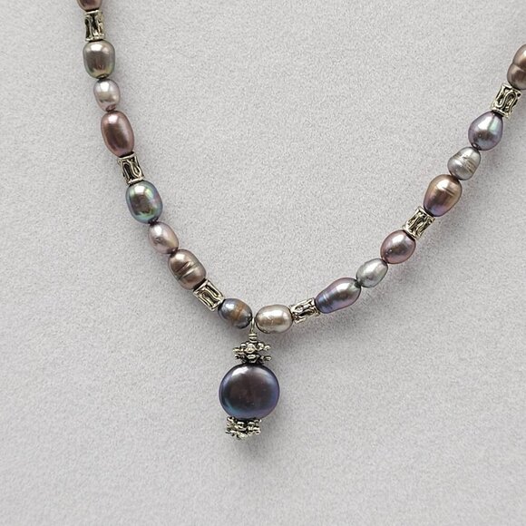 Purple Freshwater Pearl Necklace With Pendant Lobster Clasp Adjustable Chain - Picture 2 of 6